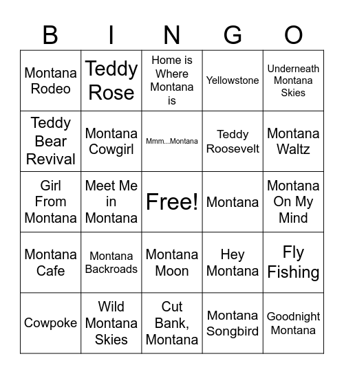 Montana Bingo Card