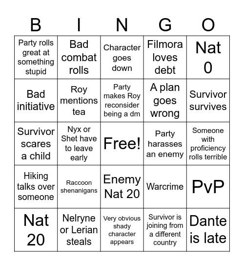 Untitled Bingo Card