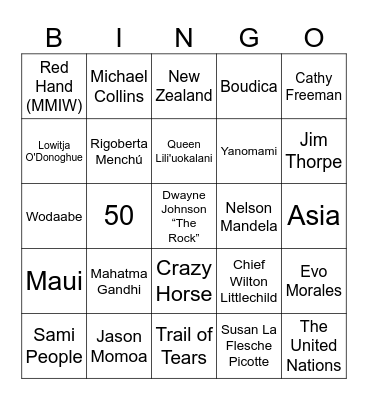 PG Global Indigenous Peoples Day Bingo Card