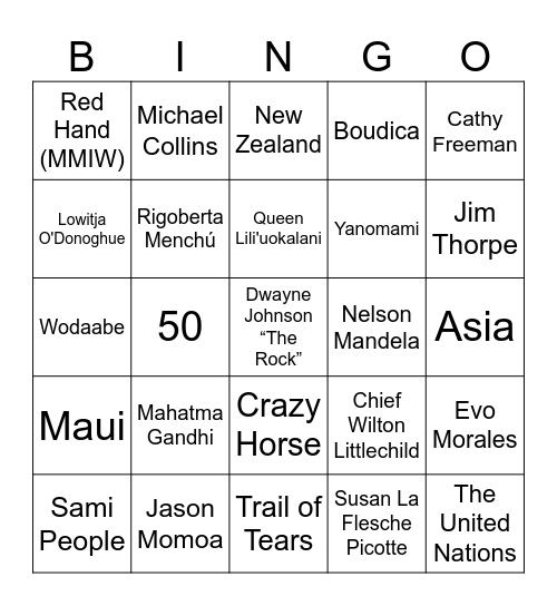 PG Global Indigenous Peoples Day Bingo Card