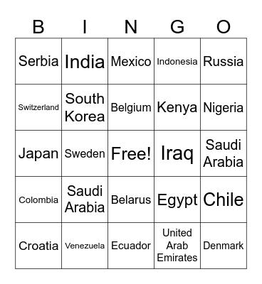 Travel Bingo Card