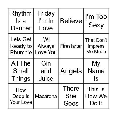 90s Music Bingo Round 2 Bingo Card