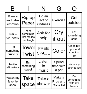 Stress Management BINGO Card