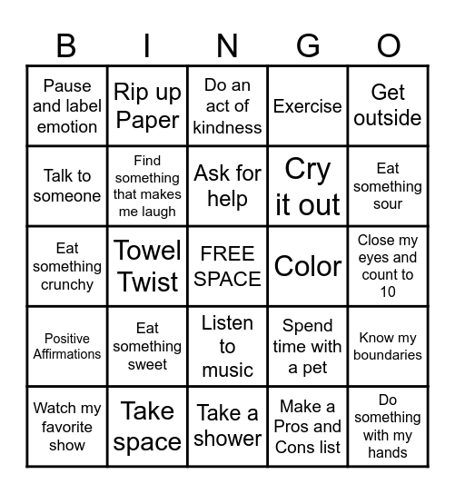 Stress Management BINGO Card