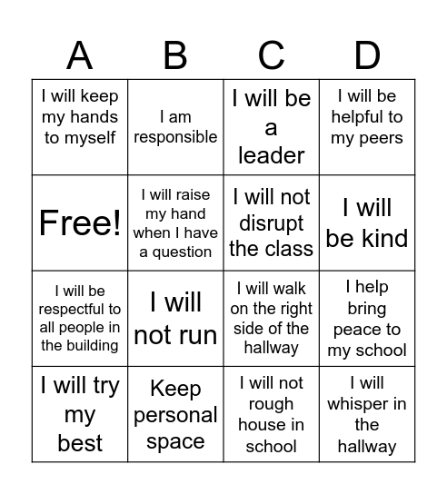 Positive Procedures Bingo Card