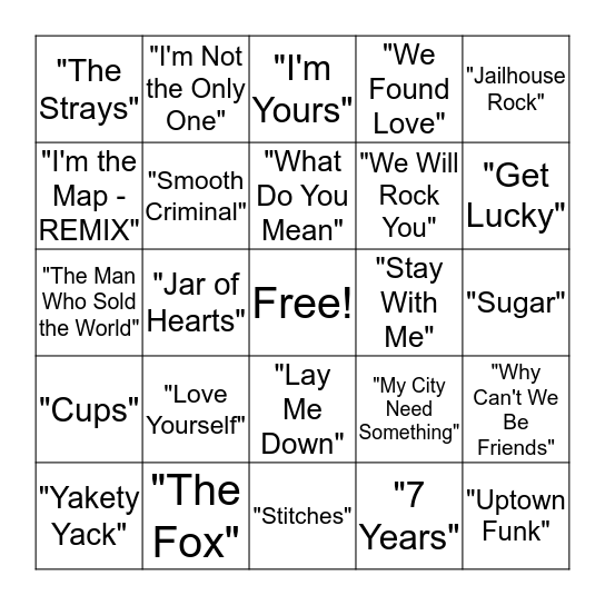 Musical Bingo Card