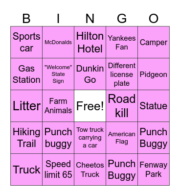 Car Bingo Card