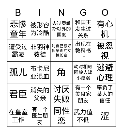 格兰蒂卡Bingo Card