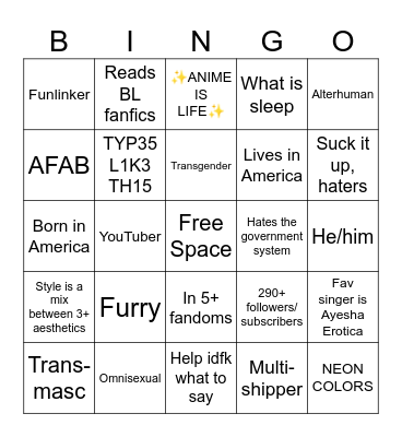 « ME BINGO » Bingo Card