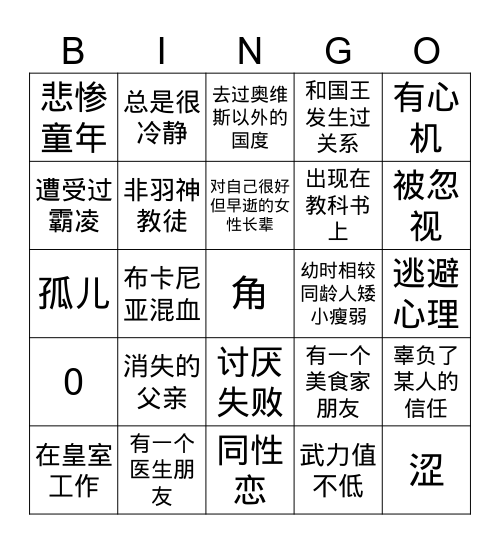 格兰蒂卡Bingo Card