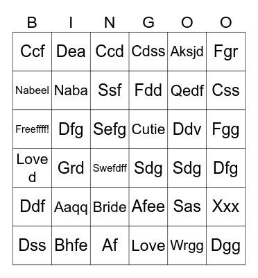 Afeefah’s bridal bingo Card