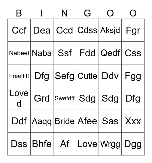 Afeefah’s bridal bingo Card