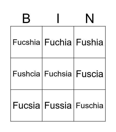Fuchsia Bingo Card