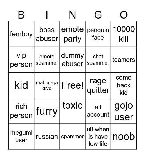 cursed arena (roblox game) Bingo Card