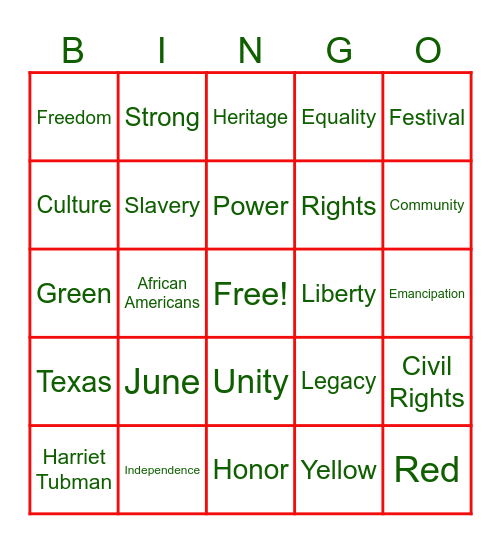 Juneteenth Bingo Card