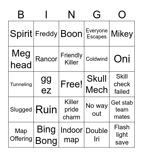 Corvy Survivor Bingo Card