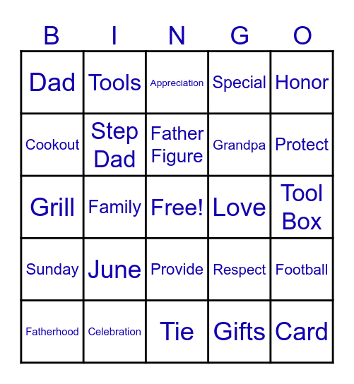 Father's Day Bingo Card