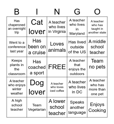 24-25 New Teacher Cohort BINGO Card