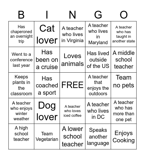 24-25 New Teacher Cohort BINGO Card