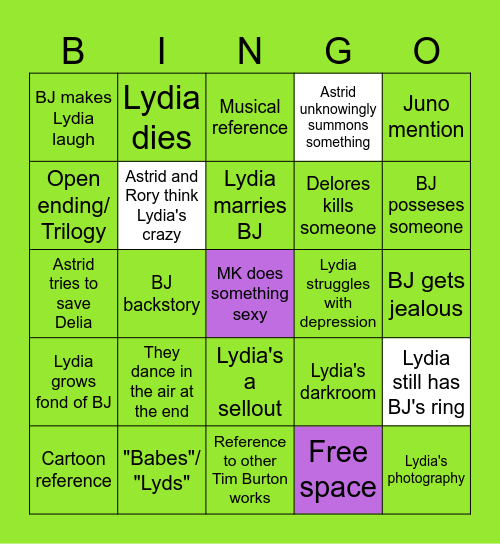 Beetlejuice Beetlejuice Bingo Card