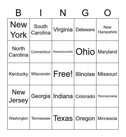 State Bingo Card