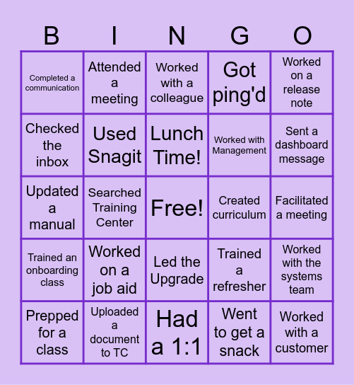 Trainer Bingo Card