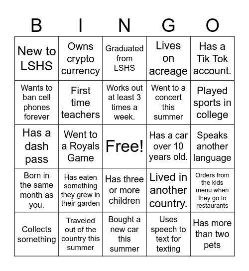 Untitled Bingo Card