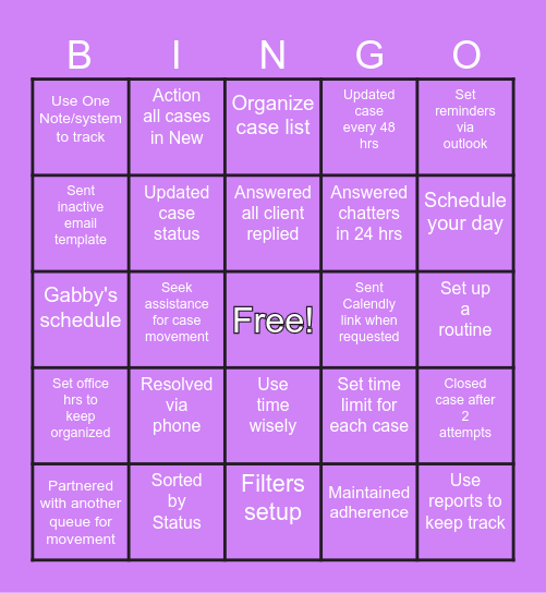 Case Mangement Bingo Card