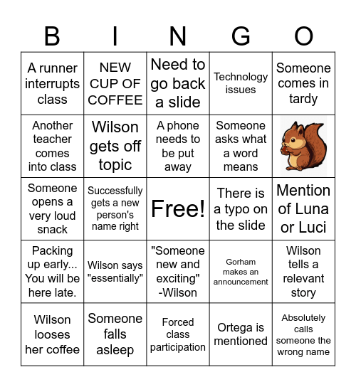 Wilson Lecture Bingo Card