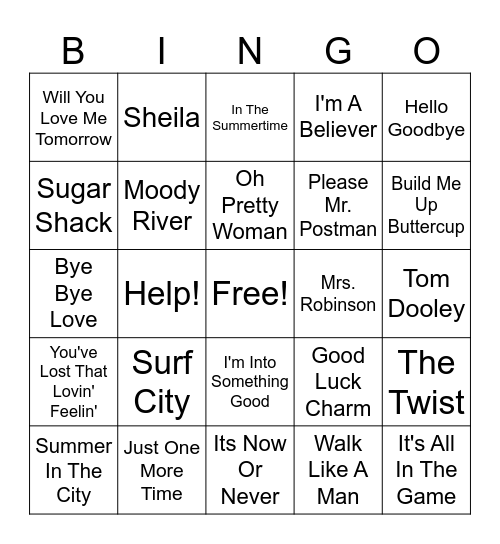 60s Hits Bingo Card