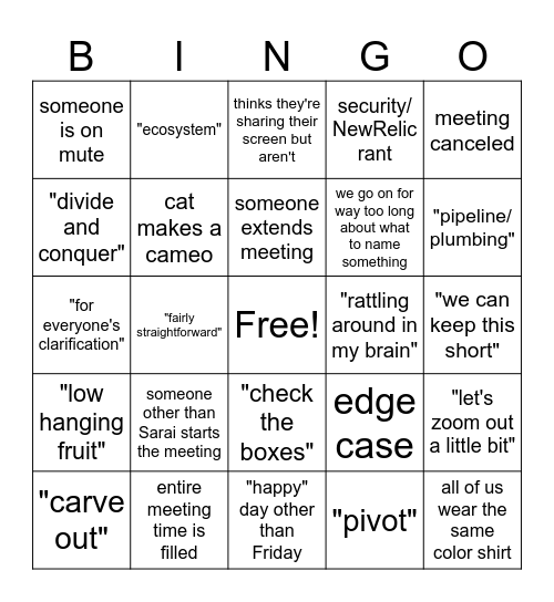 Team Bingo Card