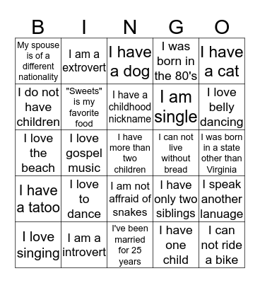 "LET'S GET TO KNOW YOU" BINGO Card