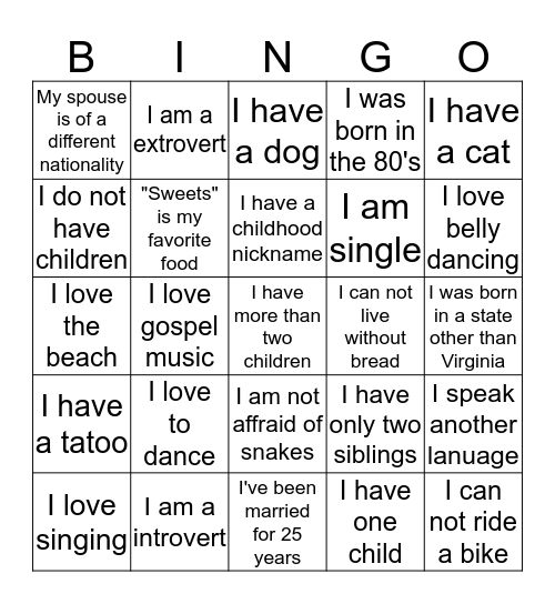 "LET'S GET TO KNOW YOU" BINGO Card