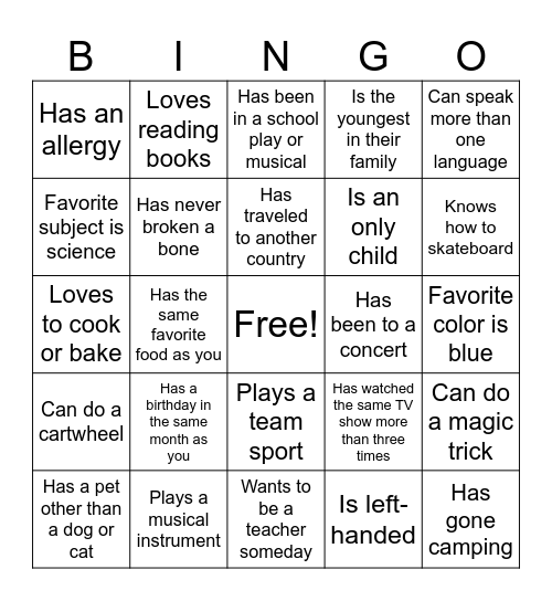 Human BINGO Card