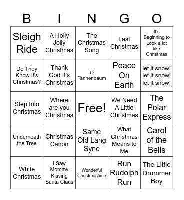 A Wonderful Christmastime Bingo Card