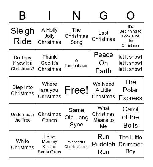 A Wonderful Christmastime Bingo Card
