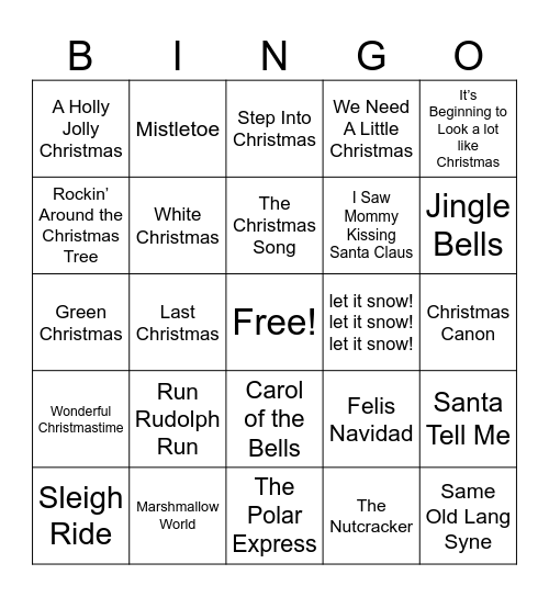 Christmas Music Bingo Card