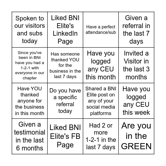 Sal's Super Make BNI Work For You Bingo Card