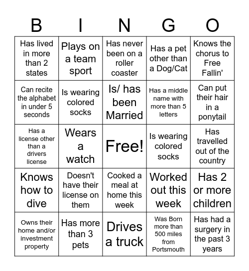 Untitled Bingo Card
