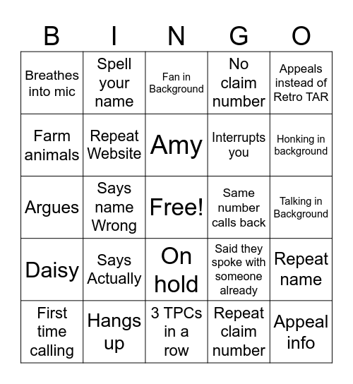 TPC Bingo Card