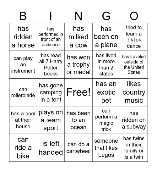 Human Bingo Card