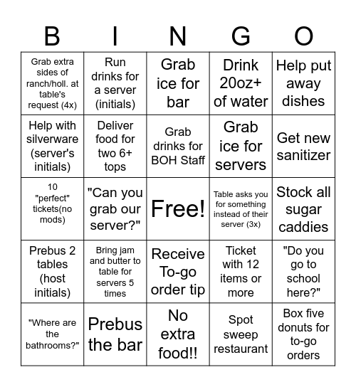 Foodrunner Bingo Card