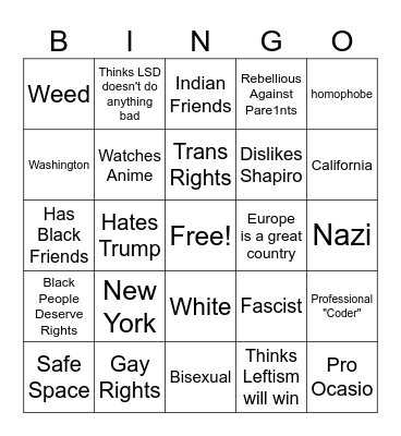 Libtard Bingo Card