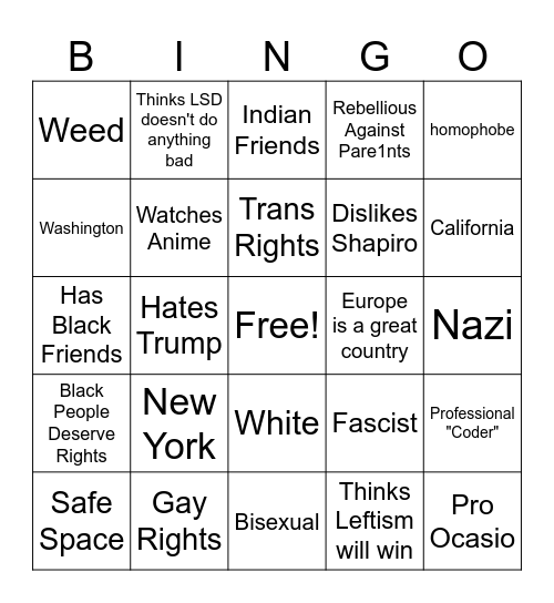 Libtard Bingo Card