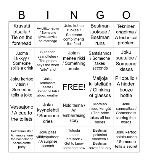 HÄÄBINGO / WEDDING BINGO Card