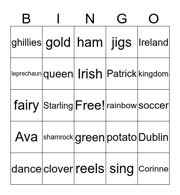 Irish Camp Bingo Card