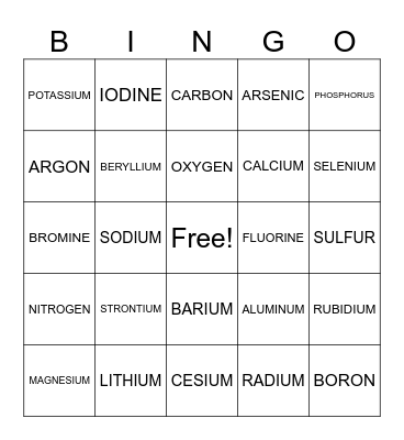 CHEMISTRY BINGO Card