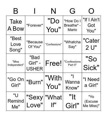 R&B Music Bingo Round #1 Bingo Card