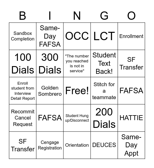 Friday FUN-Day Bingo Card