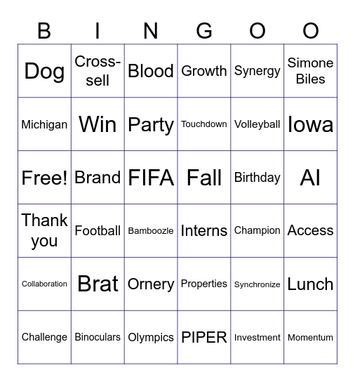 Playfly Bingo Card Bingo Card
